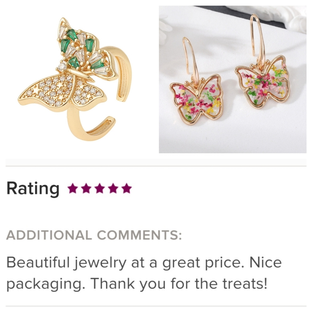 SEE NEW LISTING Butterfly Ring With Green Zircon & Rhinestones In Gold Tone - Picture 3 of 10
